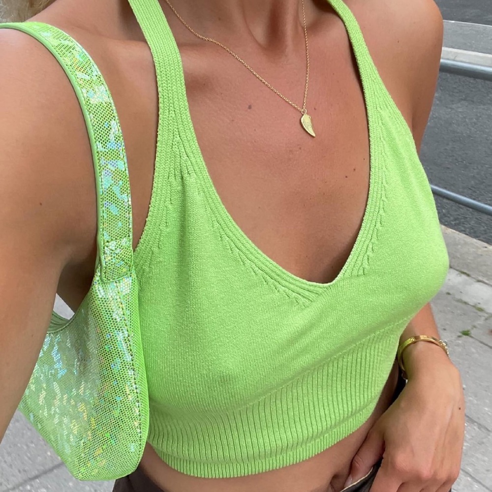 Djerf Avenue Matcha Green Knit Halter Top